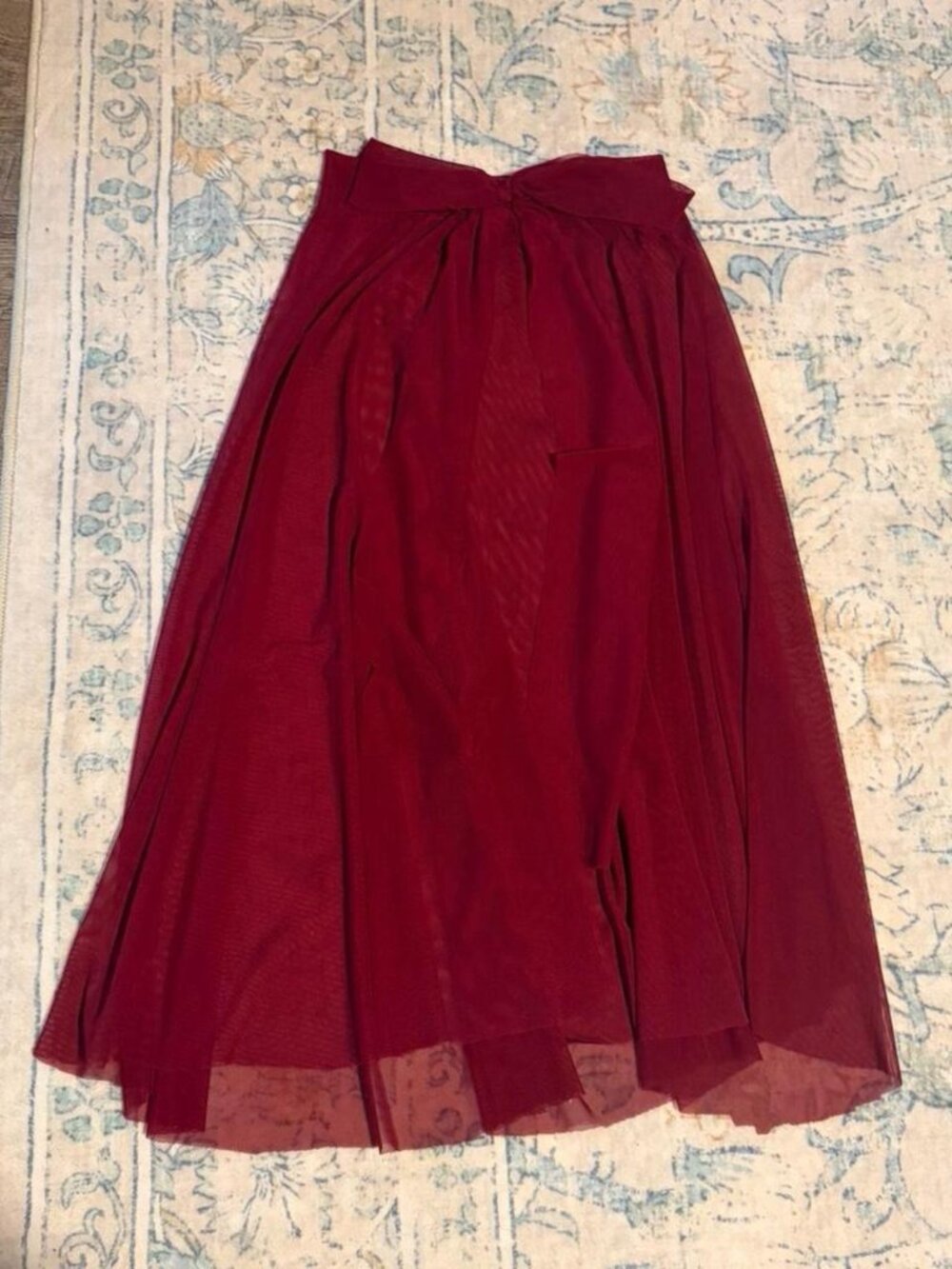 Burgundy Wine Red Mesh Maxi Skirt